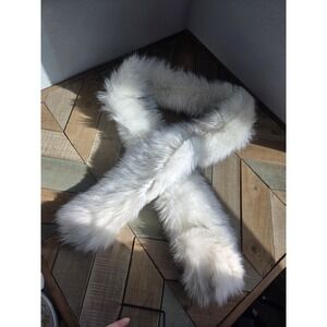 Soft‎ White w/Grey Tips-Faux Fur Scarf Fox Wrap Shoulder
